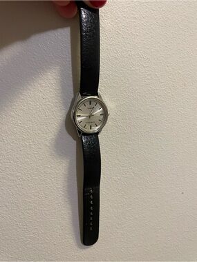 Casio Silver Dial Watch with Black Leather Band